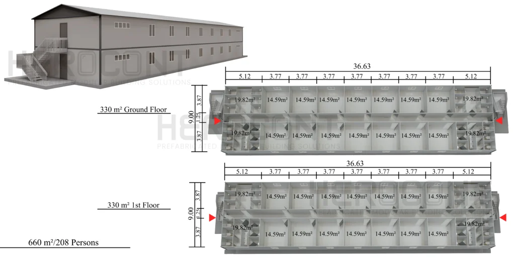 660 m² Prefabrik Yatakhane