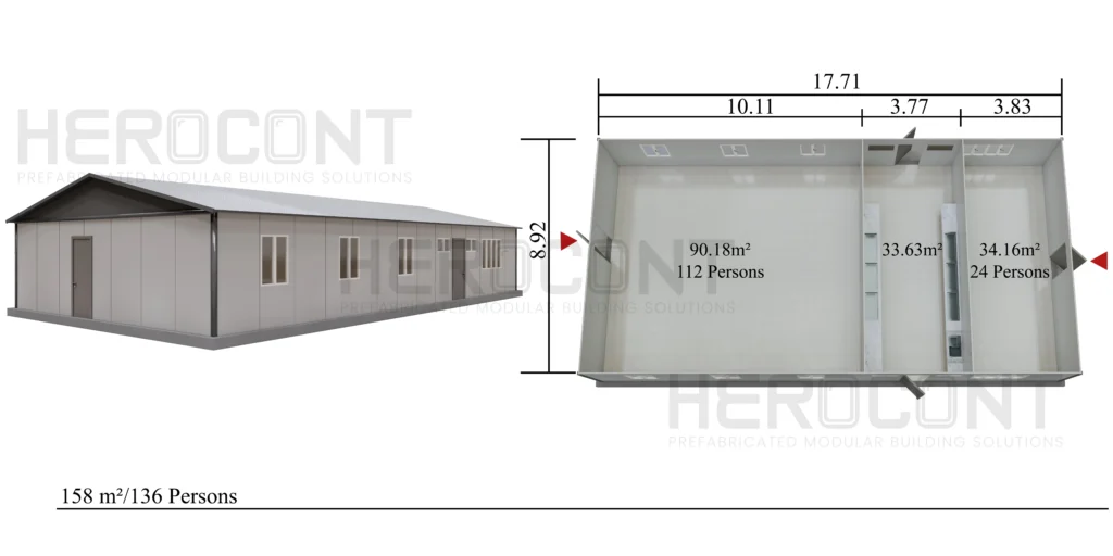 Cafétéria et salle à manger modulaire de 158 m²