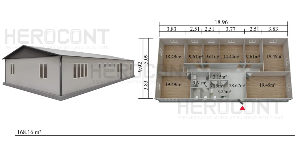 168 m² Prefabrik İşçi Binası