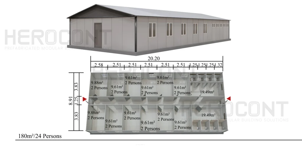 Base vie chantier de 180 m²